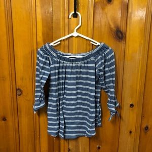 Blue striped off the shoulder shirt